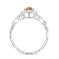 Vintage Style Citrine Engagement Ring with Diamond Halo