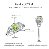 Vintage Inspired 0.5 Carat Peridot Engagement Ring with Diamond Halo