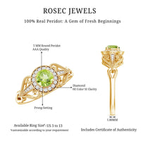 Vintage Inspired 0.5 Carat Peridot Engagement Ring with Diamond Halo
