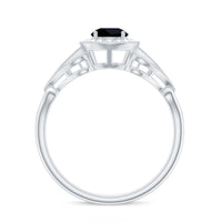 5mm Round Black Onyx Vintage Engagement Ring with Diamond Halo
