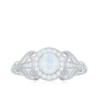 Vintage Inspired Moonstone and Diamond Engagement Ring