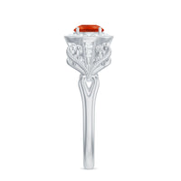 Vintage-inspired engagement ring featuring a 0.45 carat fire opal and diamond accents, crafted by Rosec Jewels.