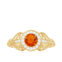 Vintage-inspired engagement ring featuring a 0.45 carat fire opal and diamonds, set in a Rosec Jewels ring design.