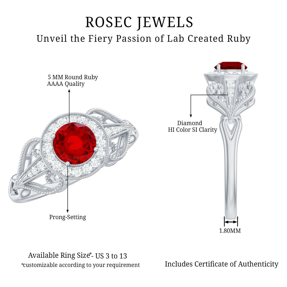 Lab Created Ruby and Diamond Vintage Engagement Ring