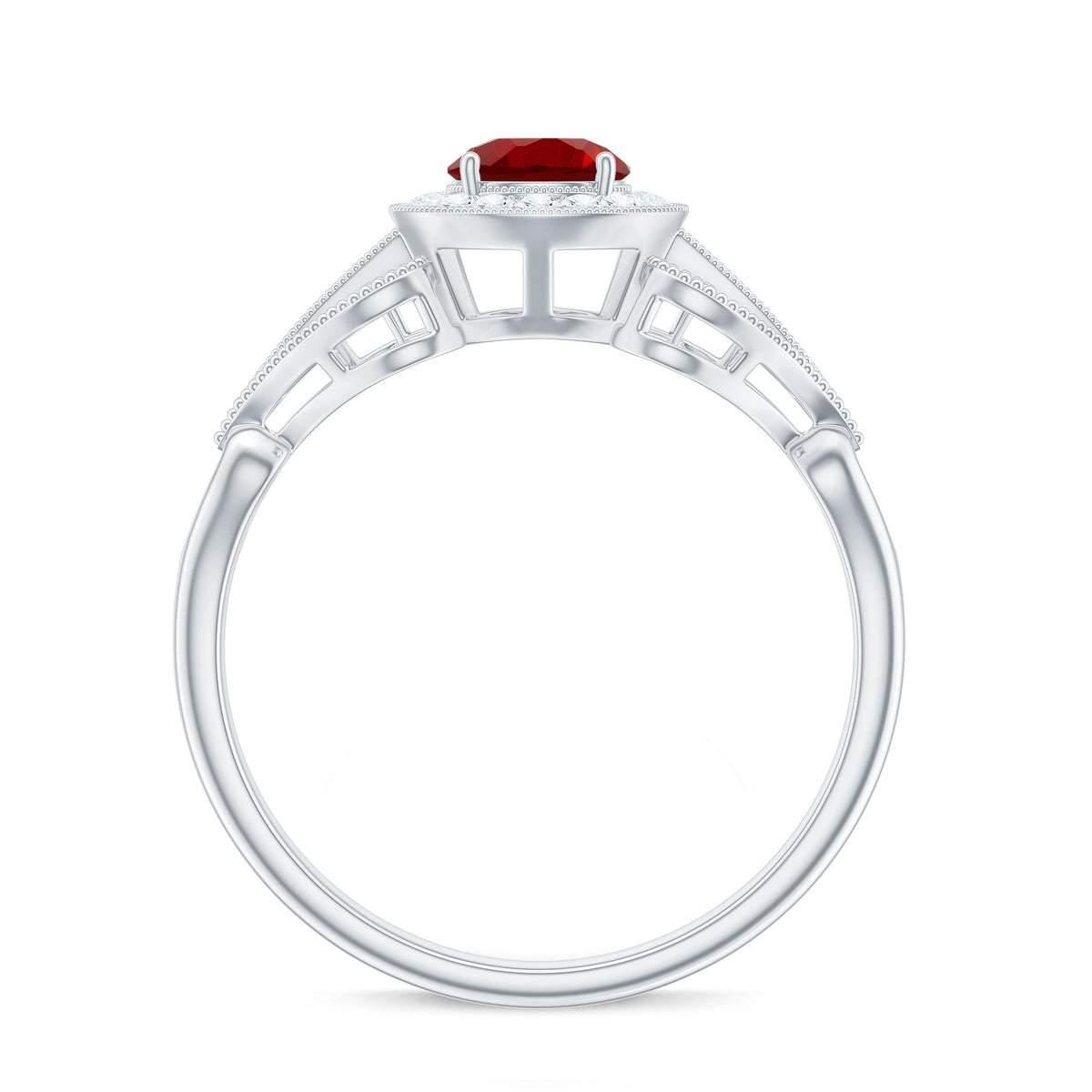 Lab Created Ruby and Diamond Vintage Engagement Ring