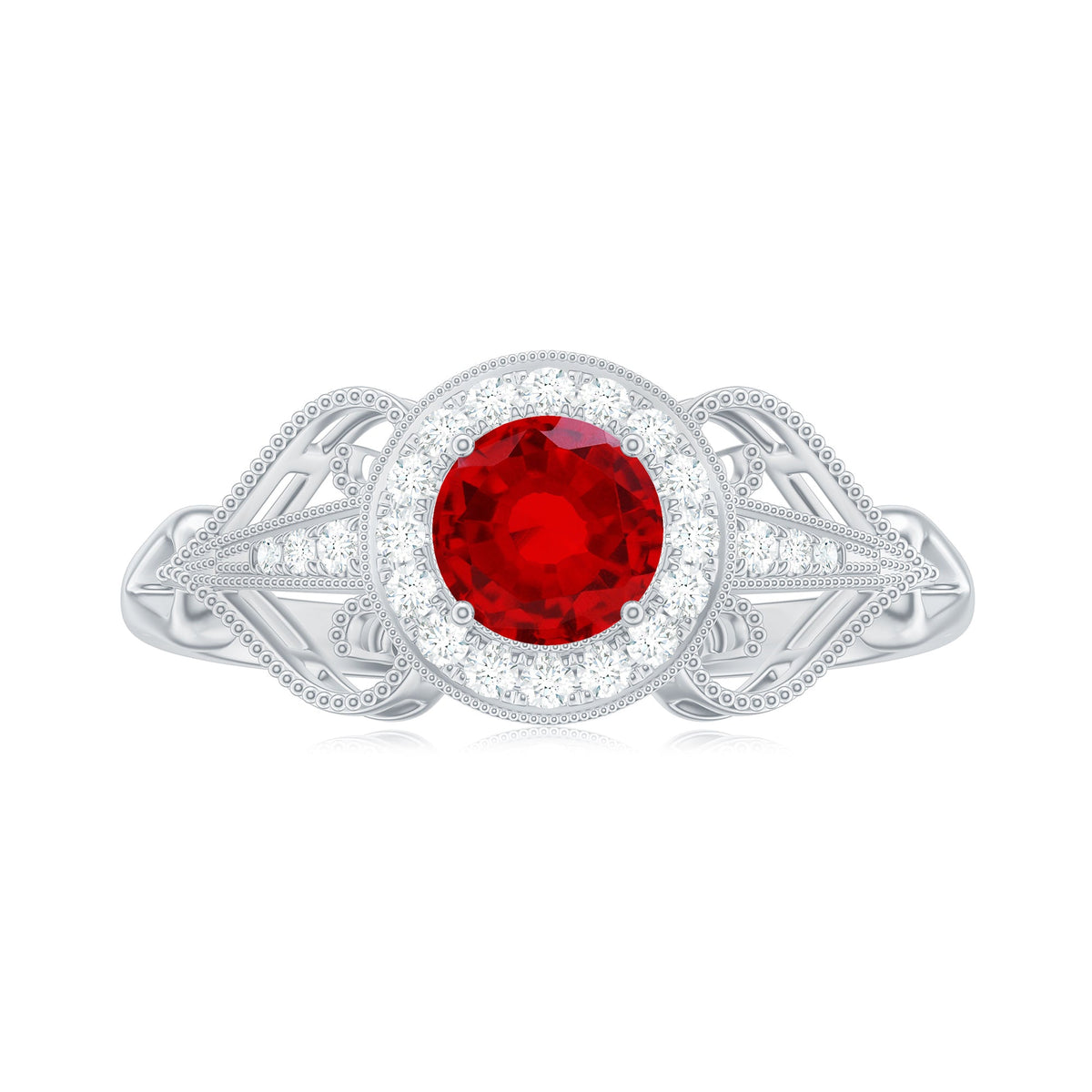 Lab Created Ruby and Diamond Vintage Engagement Ring