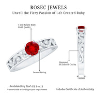 Designer Solitaire Engagement Ring with Lab Grown Ruby and Diamond