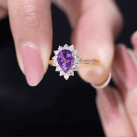 Natural 1 Carat Amethyst Pear Shaped Engagement Ring with Diamond Halo