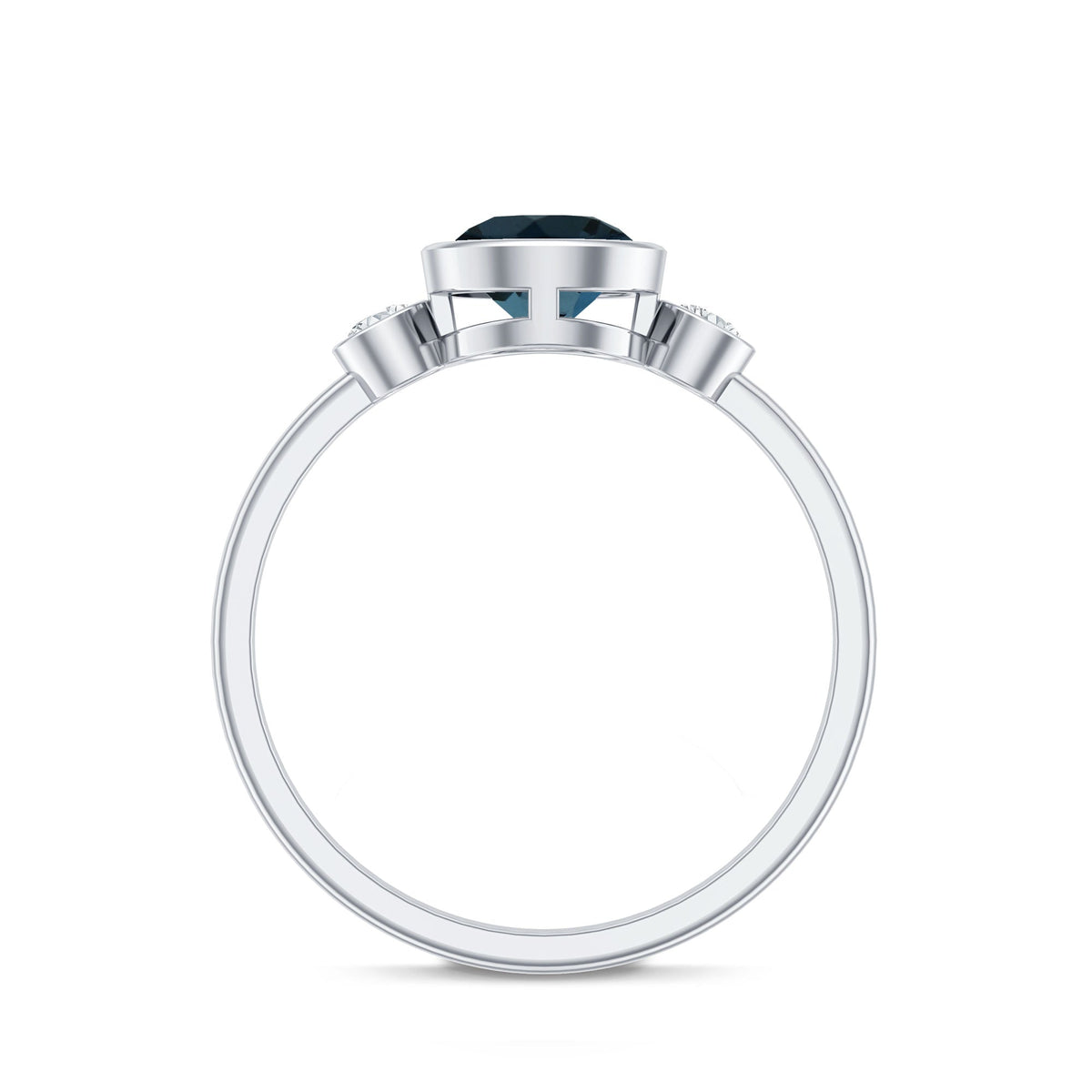 7mm Round London Blue Topaz Solitaire Ring in Bezel Setting