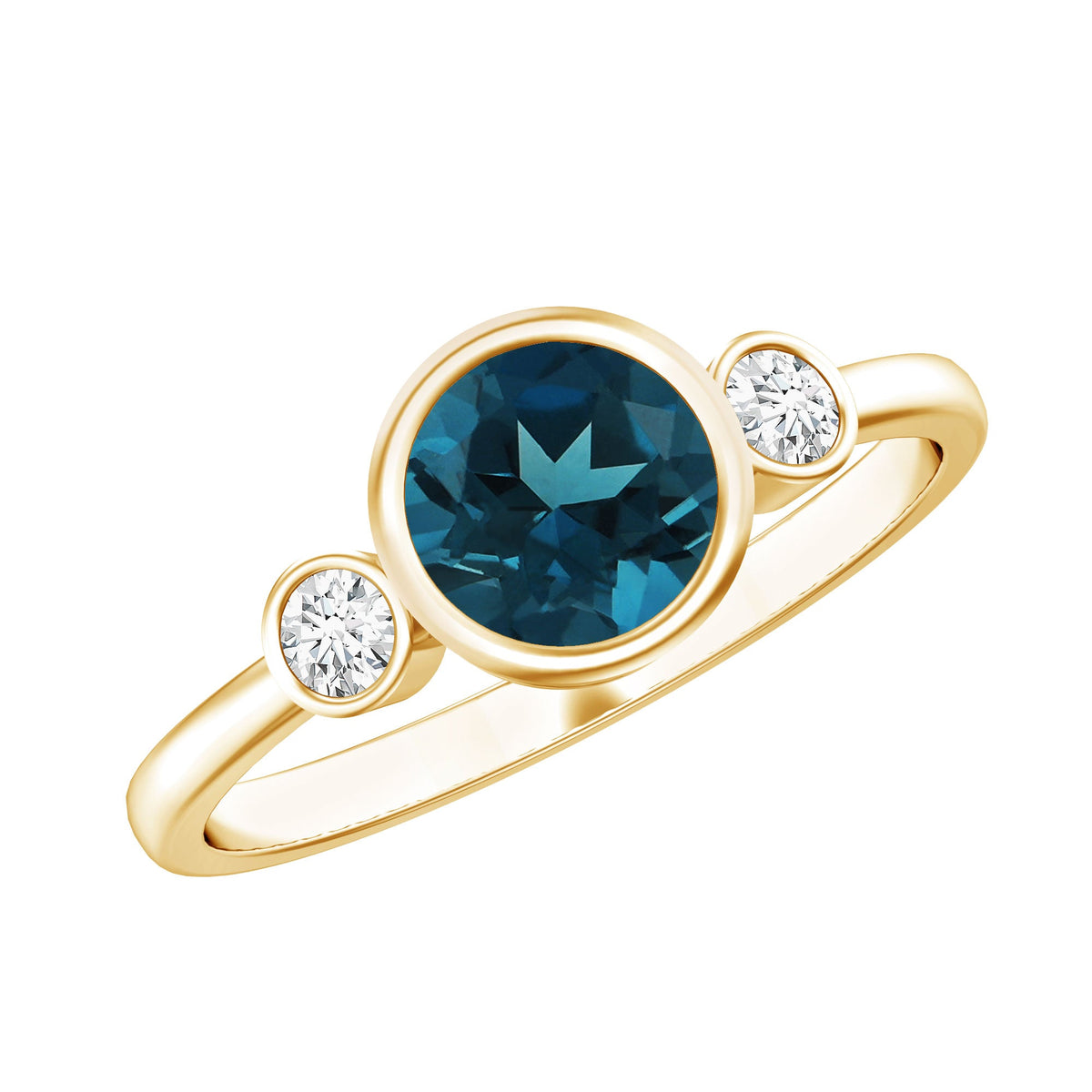 7mm Round London Blue Topaz Solitaire Ring in Bezel Setting