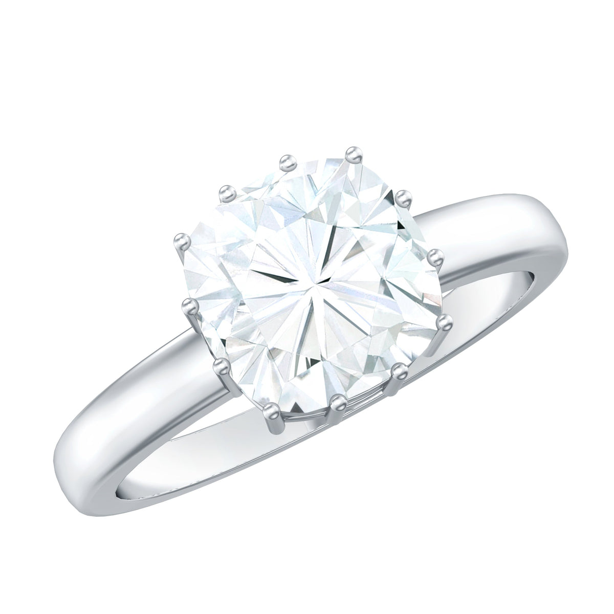 Certified 8mm cushion cut moissanite solitaire engagement ring from Rosec Jewels, showcasing the sparkling center stone and elegant band.
