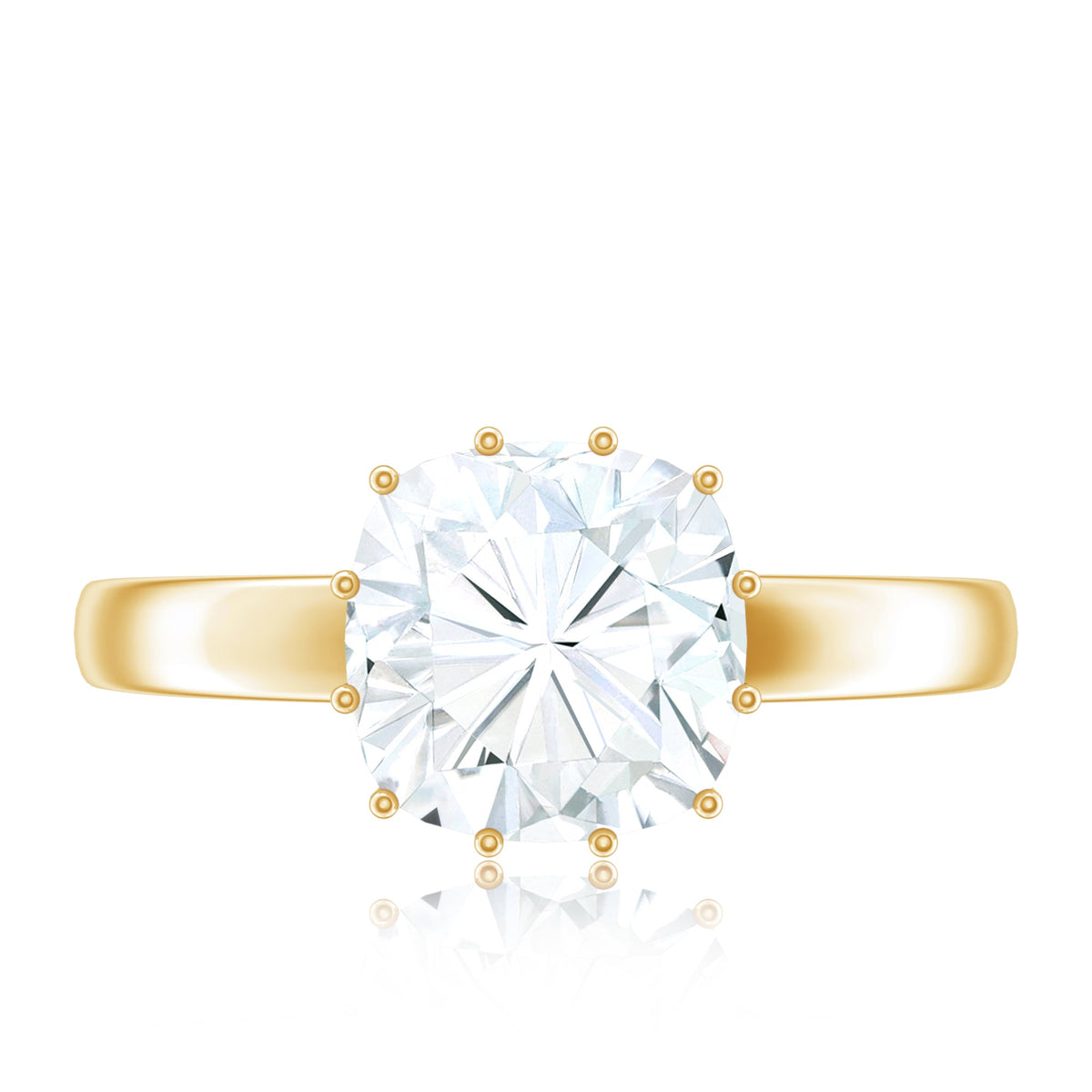 Certified 8mm cushion cut Moissanite solitaire engagement ring by Rosec Jewels, featuring a sparkling central gemstone on a sleek band.