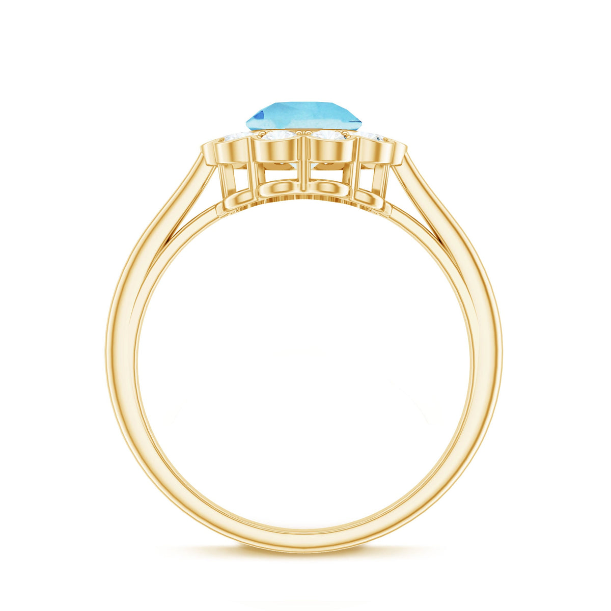Certified 0.8 carat aquamarine engagement ring with diamond flower halo, showcasing a elegant Rosec Jewels ring design.