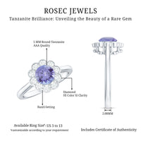 Natural Tanzanite Floral Engagement Ring with Diamond Halo