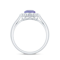 Natural Tanzanite Floral Engagement Ring with Diamond Halo
