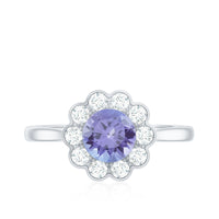 Natural Tanzanite Floral Engagement Ring with Diamond Halo