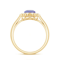 Natural Tanzanite Floral Engagement Ring with Diamond Halo