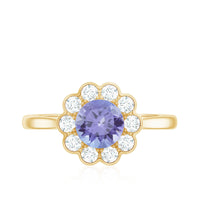Natural Tanzanite Floral Engagement Ring with Diamond Halo