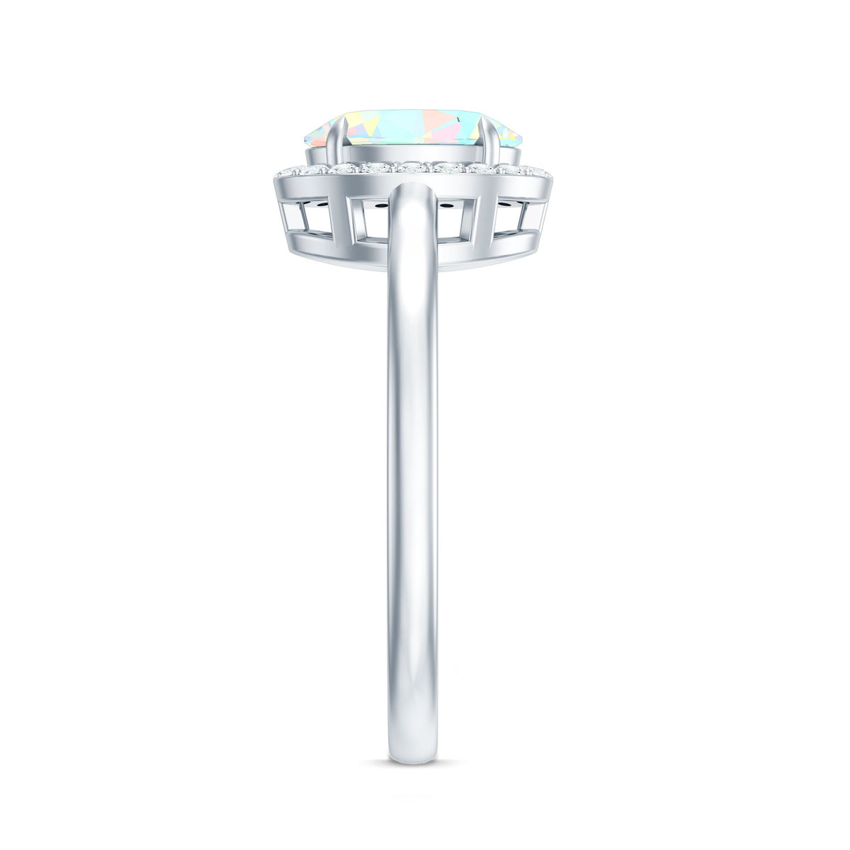 Oval Ethiopian opal engagement ring with diamond halo, featuring a rose gold band and intricate detailing by Rosec Jewels.