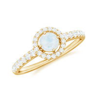 0.75 CT moonstone and diamond halo engagement ring by Rosec Jewels, showcasing the elegant ring with sparkling stones.