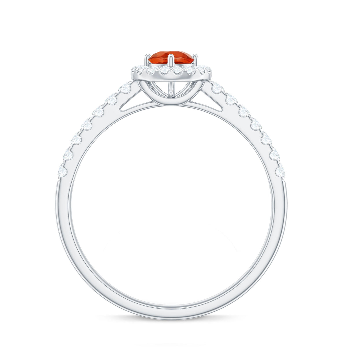 Fire opal and diamond halo engagement ring with 0.75 carats from Rosec Jewels, showcasing a sparkling central gemstone and intricate band.