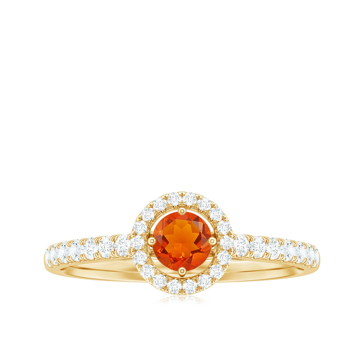 0.75 carat fire opal and diamond halo engagement ring by Rosec Jewels featuring a vibrant fire opal center and sparkling diamond accents.