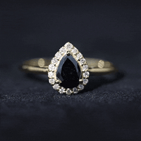 Certified Real Black Spinel Teardrop Engagement Ring with Diamond Halo