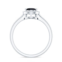 Certified Real Black Spinel Teardrop Engagement Ring with Diamond Halo