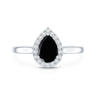 Certified Real Black Spinel Teardrop Engagement Ring with Diamond Halo