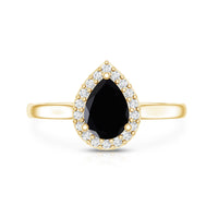 Certified Real Black Spinel Teardrop Engagement Ring with Diamond Halo