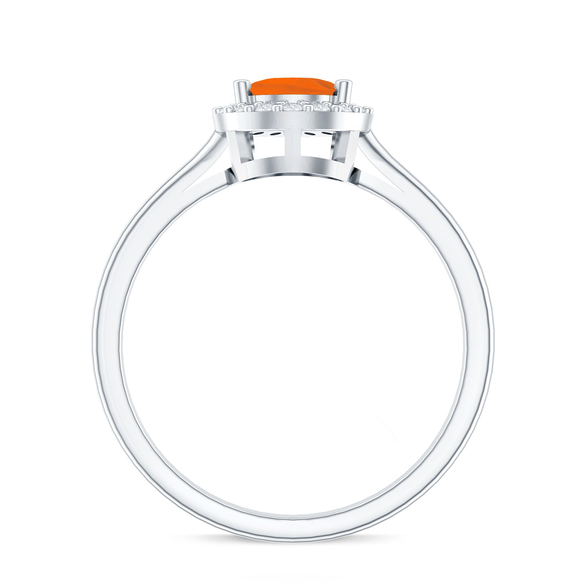 Teardrop fire opal ring with diamond accent by Rosec Jewels, showcasing the elegant gemstone and sparkling details.