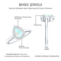 Certified Real 5X7 mm Ethiopian Opal Engagement Ring with Diamond Halo