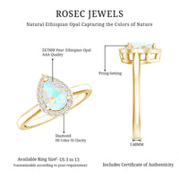 Certified Real 5X7 mm Ethiopian Opal Engagement Ring with Diamond Halo