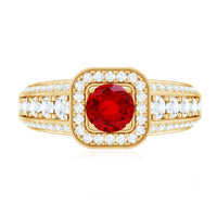 Lab Grown Ruby and Moissanite Halo Engagement Ring