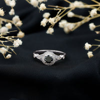 Vintage Inspired 0.8 Carat Lab Grown Black and White Diamond Engagement Ring with Halo