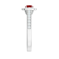 Vintage Style Lab Ruby and Diamond Halo Engagement Ring