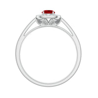 Vintage Style Lab Ruby and Diamond Halo Engagement Ring