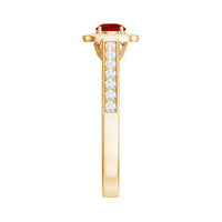 Vintage Style Lab Ruby and Diamond Halo Engagement Ring