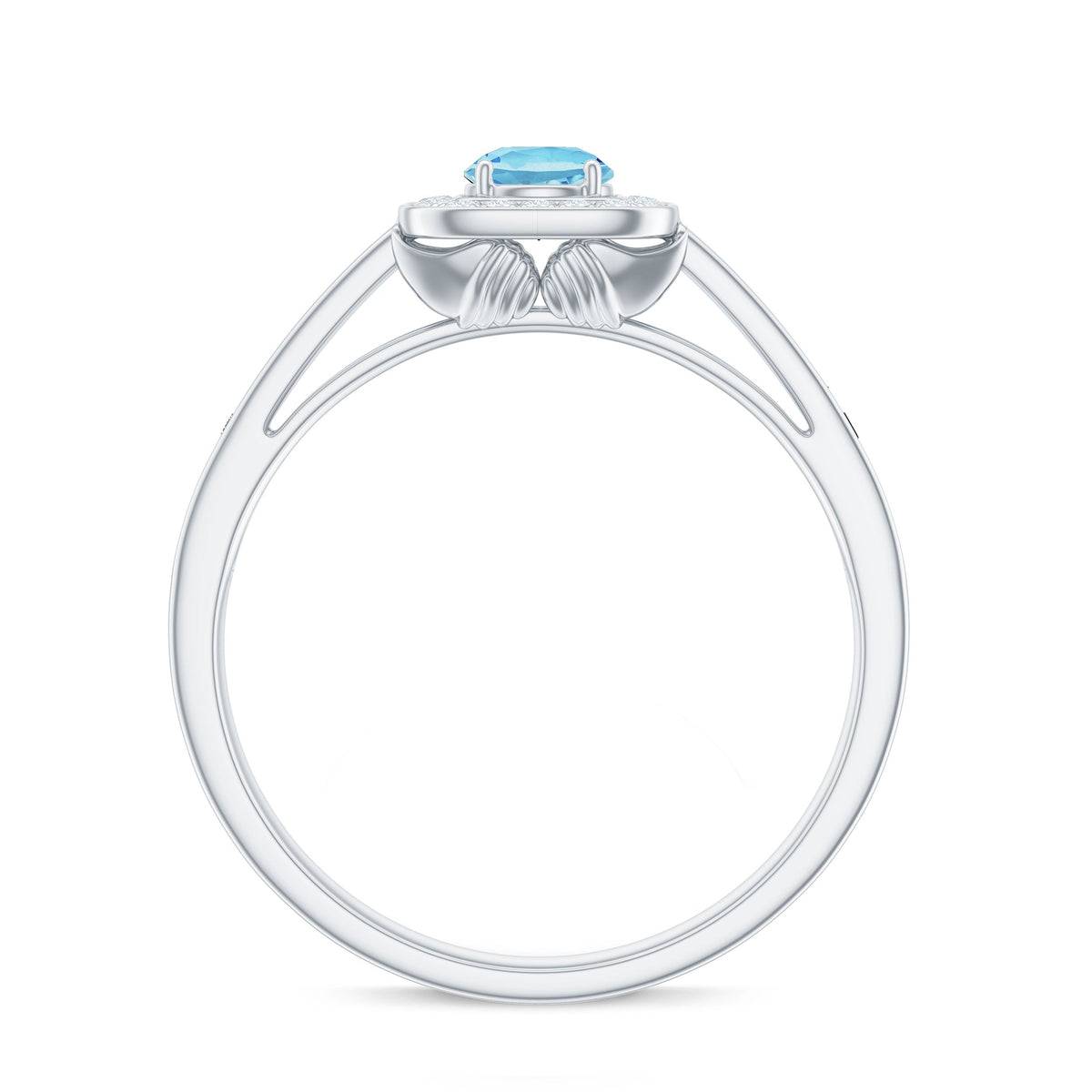 Vintage-style aquamarine and diamond halo engagement ring for women featuring intricate detailing and elegant design by Rosec Jewels.