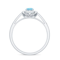 Vintage-style aquamarine and diamond halo engagement ring for women featuring intricate detailing and elegant design by Rosec Jewels.