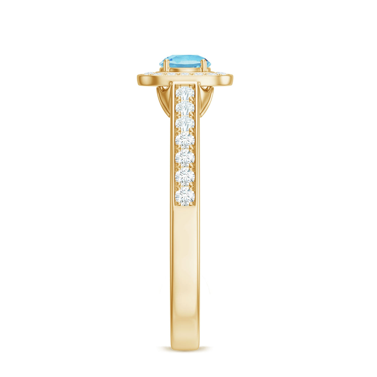 Vintage-style aquamarine and diamond halo engagement ring for women, designed by Rosec Jewels, showcasing intricate craftsmanship.