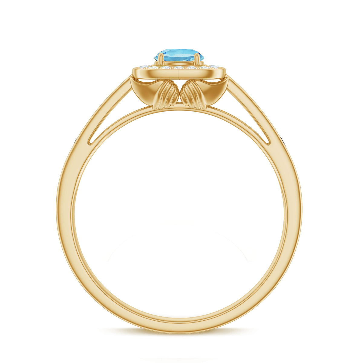 Vintage-style aquamarine and diamond halo engagement ring for women by Rosec Jewels, featuring intricate detailing and a sparkling center stone.
