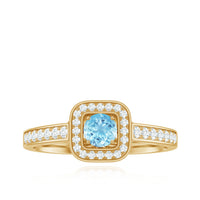 Vintage aquamarine and diamond halo engagement ring for women by Rosec Jewels, featuring intricate design and sparkling gemstones.