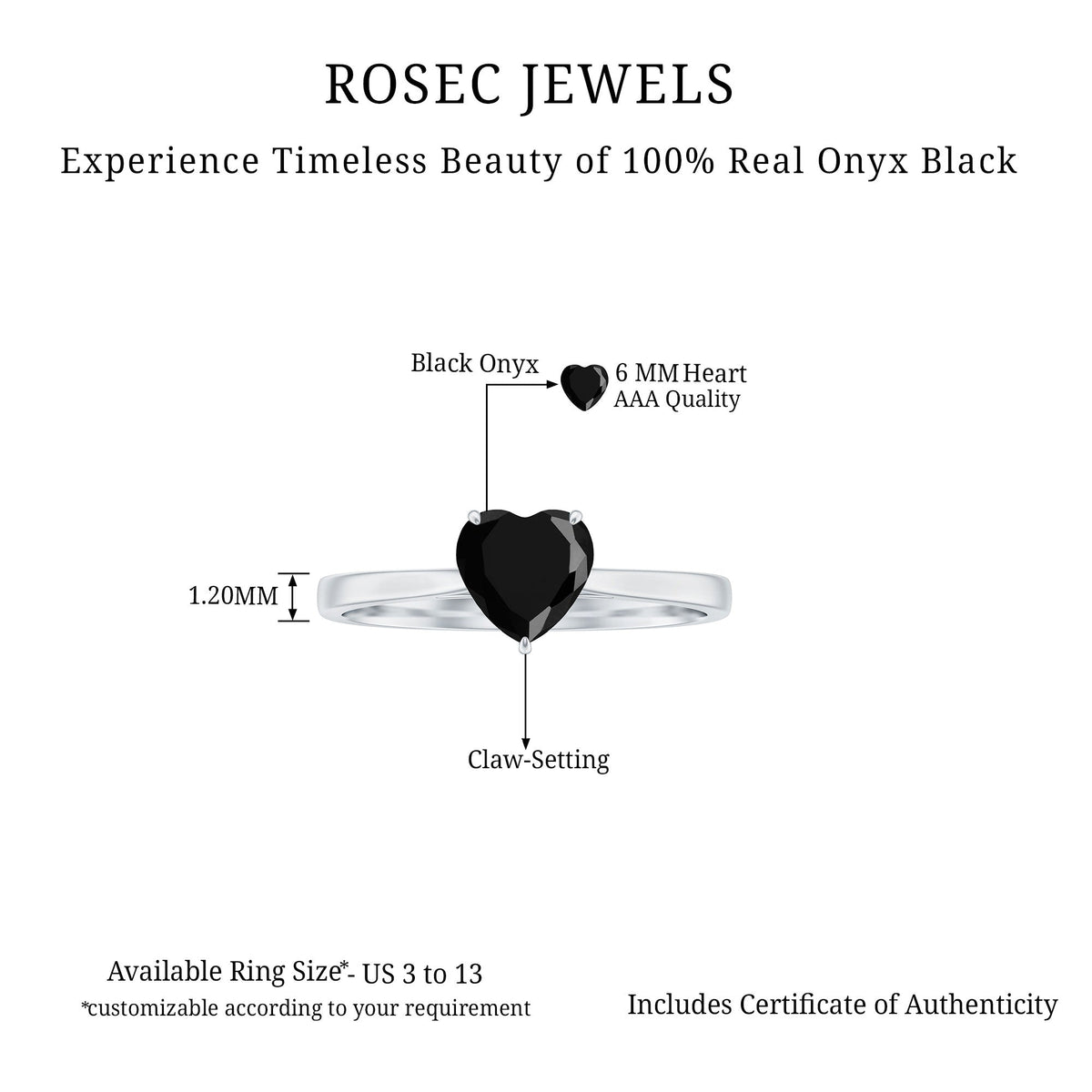 Solitaire Black Onyx Heart Promise Ring for Women