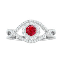 Certified Lab Ruby and Diamond Crossover Engagement Ring with Halo