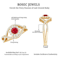 Certified Lab Ruby and Diamond Crossover Engagement Ring with Halo