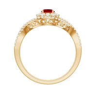 Certified Lab Ruby and Diamond Crossover Engagement Ring with Halo