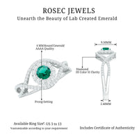 Certified Lab Grown Emerald Diamond Halo Engagement Ring with Crossover Shank