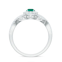 Certified Lab Grown Emerald Diamond Halo Engagement Ring with Crossover Shank