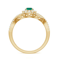 Certified Lab Grown Emerald Diamond Halo Engagement Ring with Crossover Shank